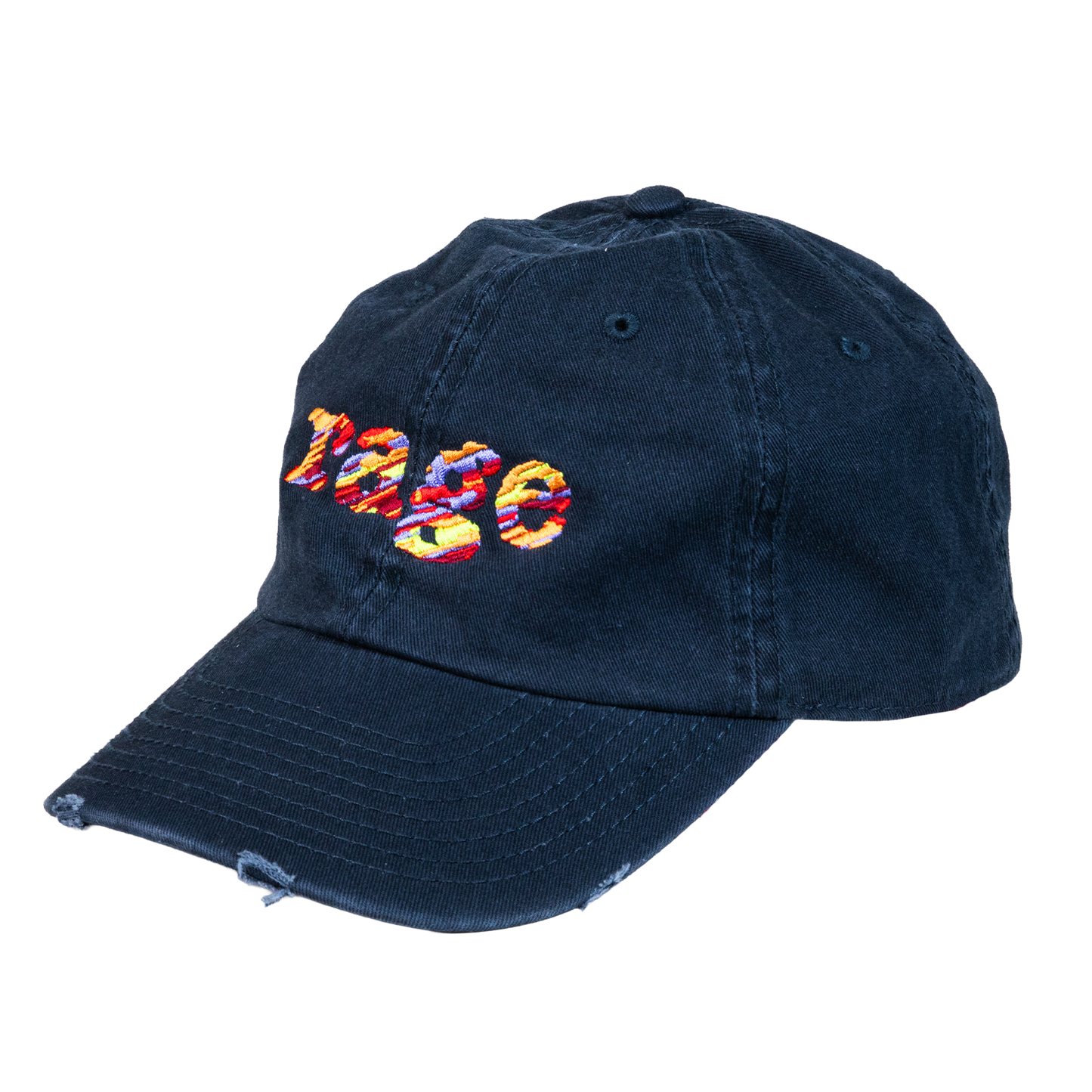 Rage Vintage, Embroidered Logo Distressed Navy Dad Cap